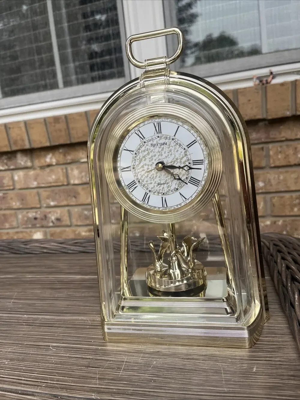Rhythm Anniversary Mantel Clock Gold Rotating Pendulum Fully Working